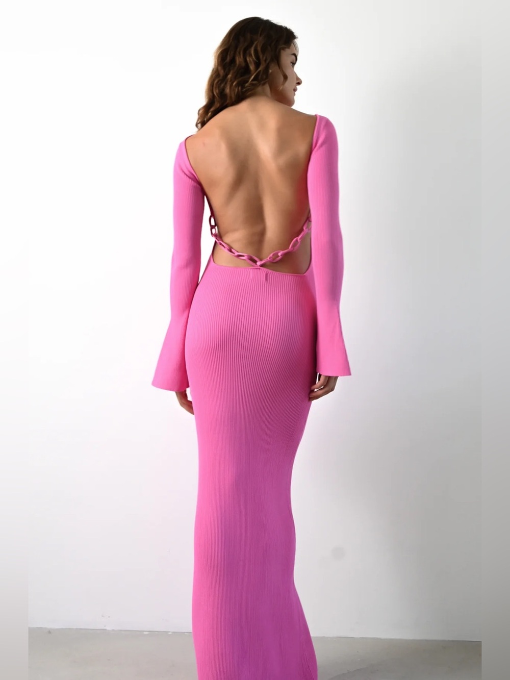 YLLW HARPER MAXI DRESS — PINK long sleeve backless yellow the label formal MED